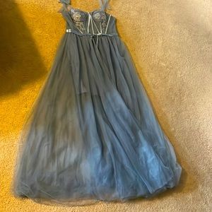 Baby blue corset top prom dress. Empire waistline floor length gown.